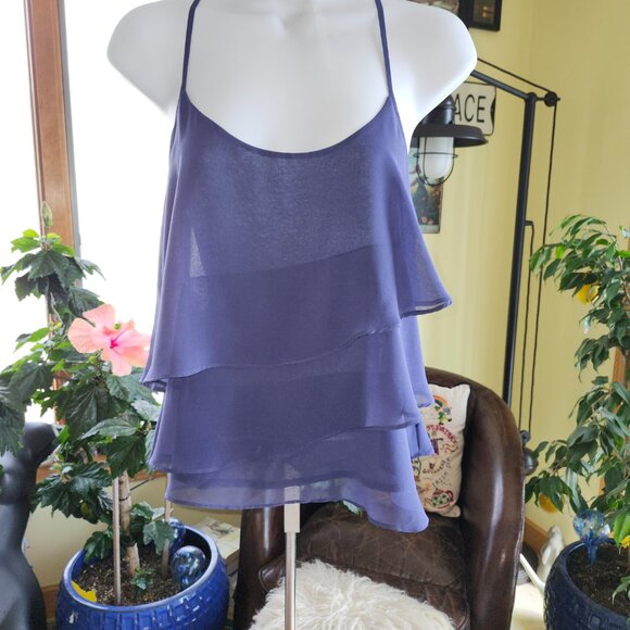 25270 NWT!!  BEBE Tiered Asymmetrical Ruffle Cami Tank in Navy Blue- XXS - Picture 2 of 10